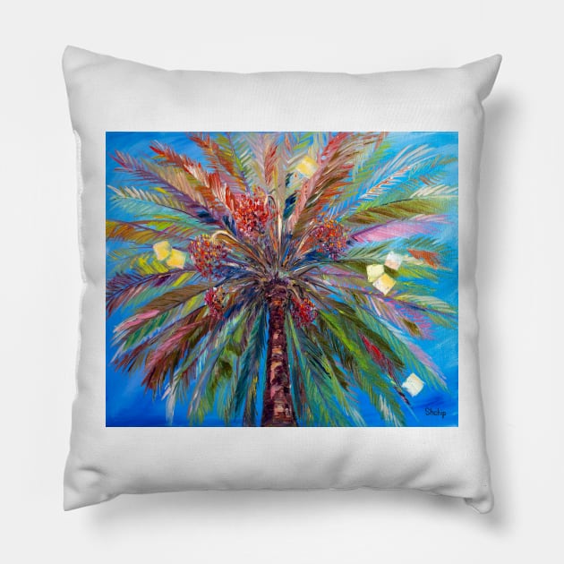 Date palm. Summer. Costa Brava Pillow by NataliaShchip