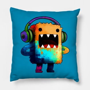 Boxy Monster with Headphones Pillow