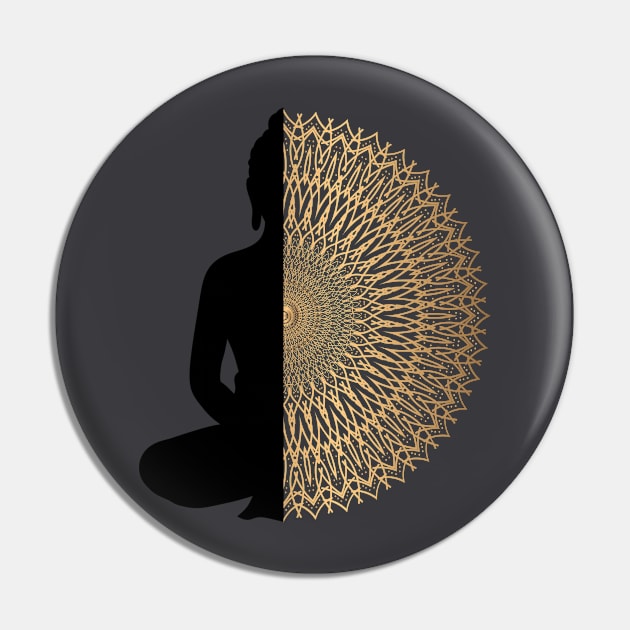 Buddha Meditation Mandala Black Gold Pin by TammyWinandArt