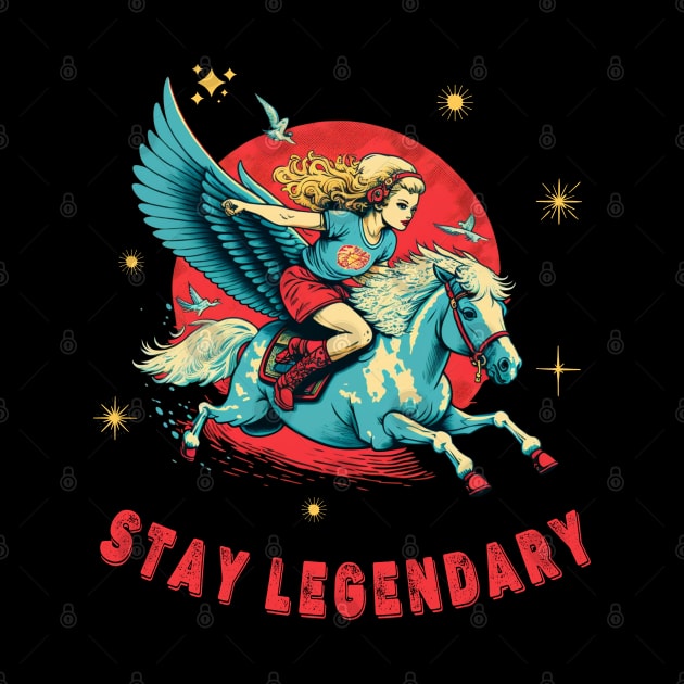 Stay Legendary - Retro Pegasus Magical Creature Flying Horse by RetroZin