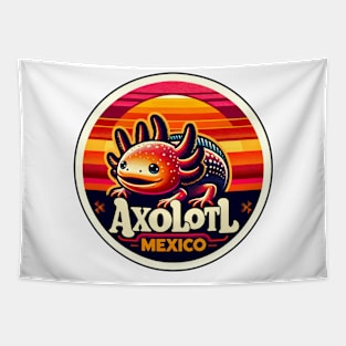 Vintage Retro Axolotl Sunset in Mexico Tapestry