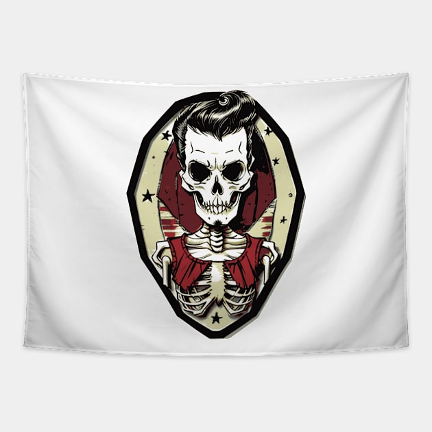 Fun Patriotic Rockabilly Skeleton Tapestry by CGI Studios