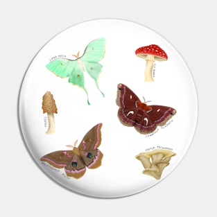 Mushrooms and Moths Pin