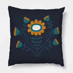 Arts and Crafts Folk Floral - Caramel, Teal and Navy - by Cecca Designs Pillow