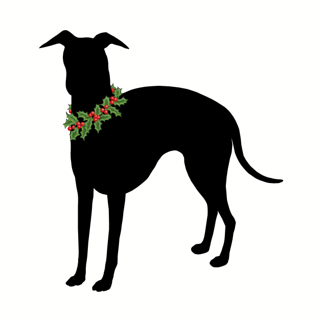 Italian Greyhound with festive holly collar Holiday design 2 by StephJChild