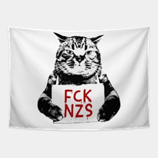 FCK NZS funny cat holding sign against Nazis Tapestry