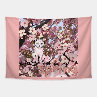 cherry blossom tree and cat Tapestry