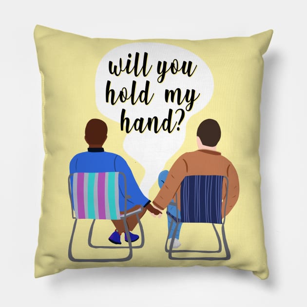 Eric and Adam Holding Hands Pillow by byebyesally