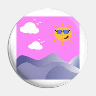 Morning cartoon landscape. Sun, cloud sky illustration Pin