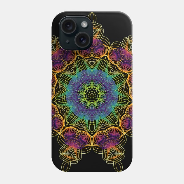 Sea Urchin Kaleidoscope | Harmonograph Blue Red Yellow Black Phone Case by aRtVerse