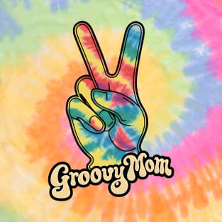 "Groovy Mom Peace Sign Hand Tie-Dye" - Retro Cute Hipster T-Shirt