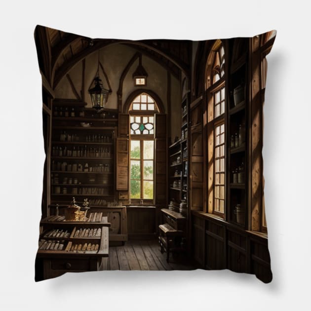 Apothecary Shop Render - Medieval Herbalist Pillow by CursedContent