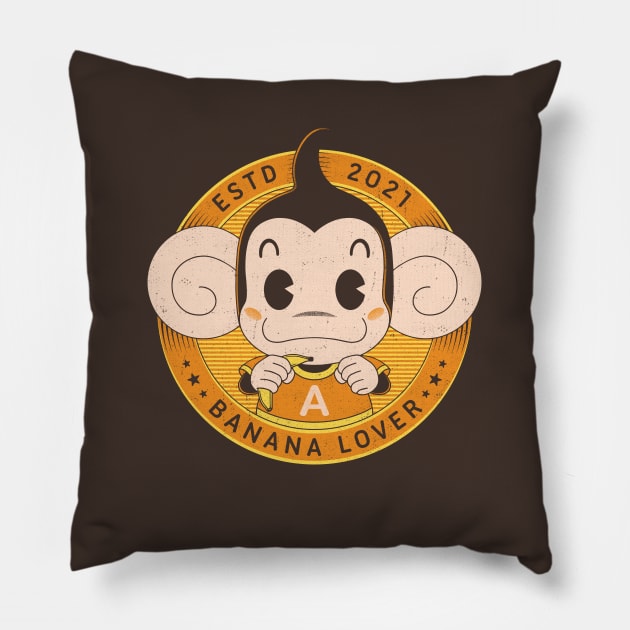 Monkey Banana Lover Pillow by Alundrart