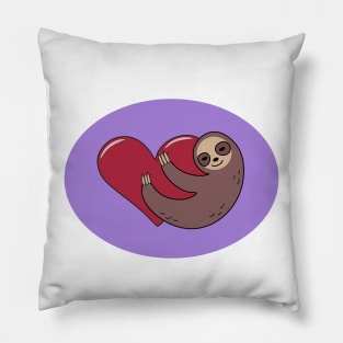 Sloth Heart Hug purple background Pillow