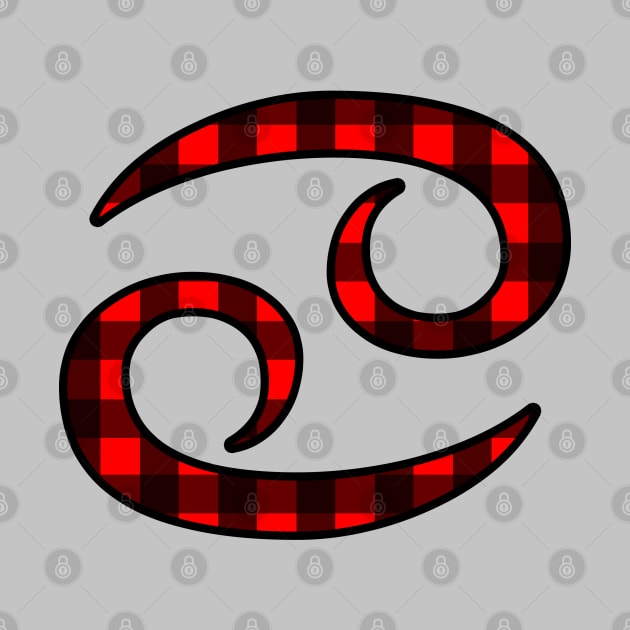 Cancer Zodiac Horoscope Symbol in Black and Red Buffalo Plaid by bumblefuzzies