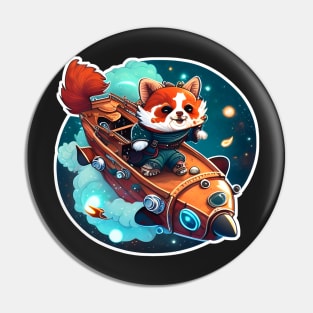 Red Panda sailing a Ship in Space Sticker Pin