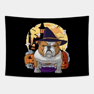 English Bulldog Witch Happy Halloween Tapestry