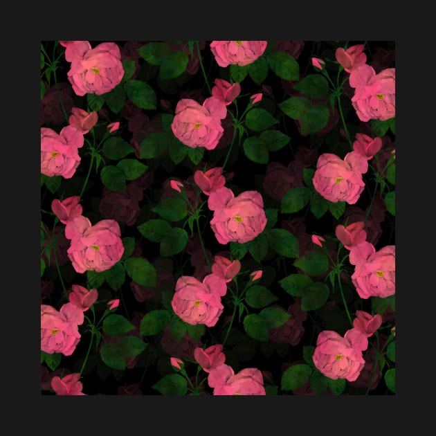 Elegant Pink Roses Floral Painting Black Design by NdesignTrend