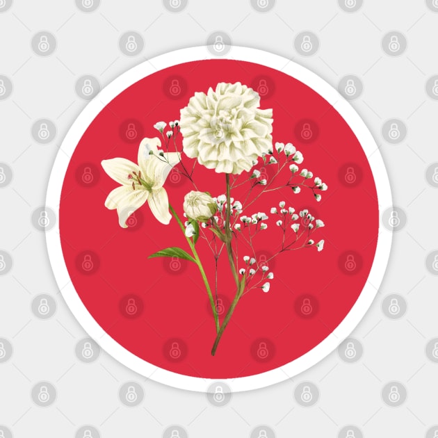 white flower floral with red circle background Magnet by FRH Design