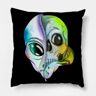 Rainbow Alien Skull Pillow