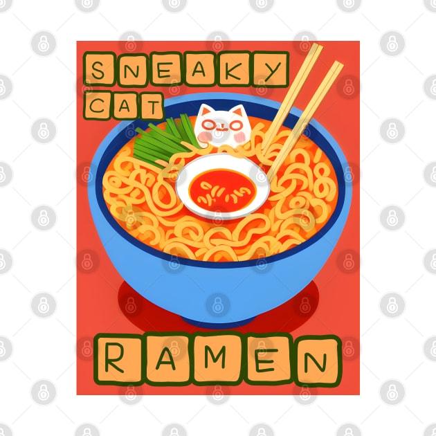 Sneaky Cat Ramen - Kawaii Noodles by MonkeyButlerDesigns