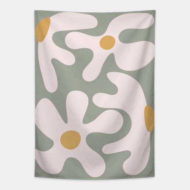 Abstract Flowers Sage Green Tapestry by Colorable