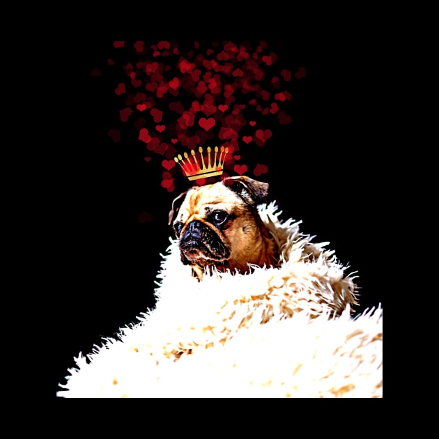 Pug with a crown of hearts, puppy love by LittleBean