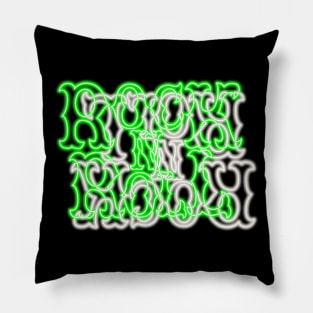 Glowing Neon Green and White RocK n RolL Anagram Pillow