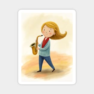 Saxaphone playing cute girl Magnet