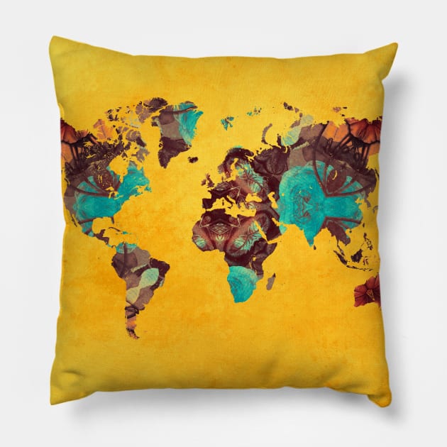 world map yellow  #map #worldmap Pillow by JBJart