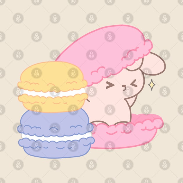 Adorable Bunny Rabbit Nestled Inside a Giant Macaroon - A Sweet Fantasy! by LoppiTokki