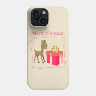 Merry Christmas deer with pink gift box Phone Case