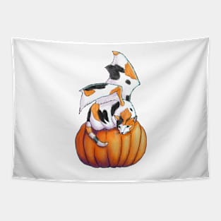 Calico Bat Cat on Pumpkin Tapestry