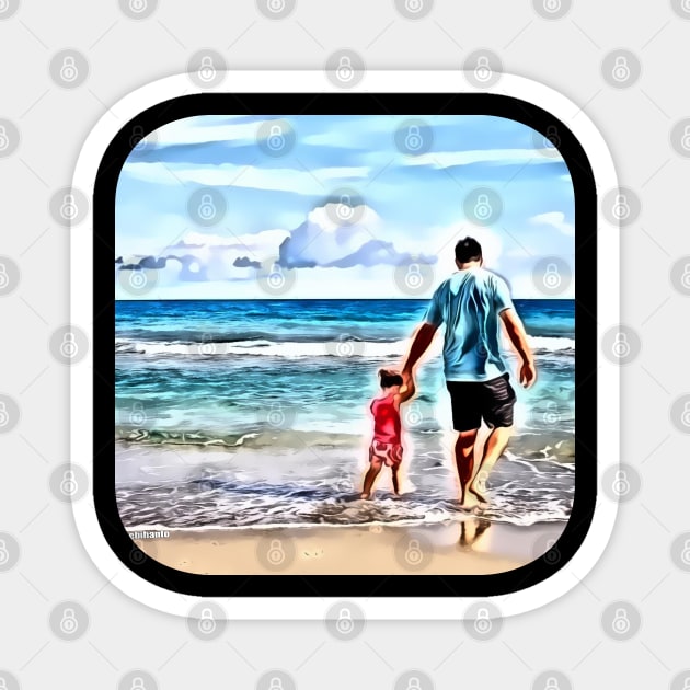 Father and child beach passive income Magnet by Lebihanto