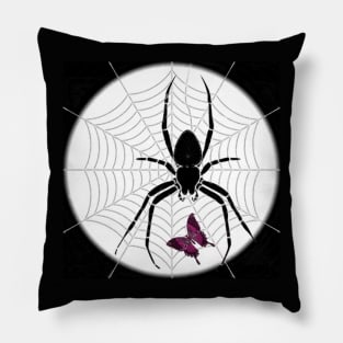 The spider and the butterfly in the web Pillow