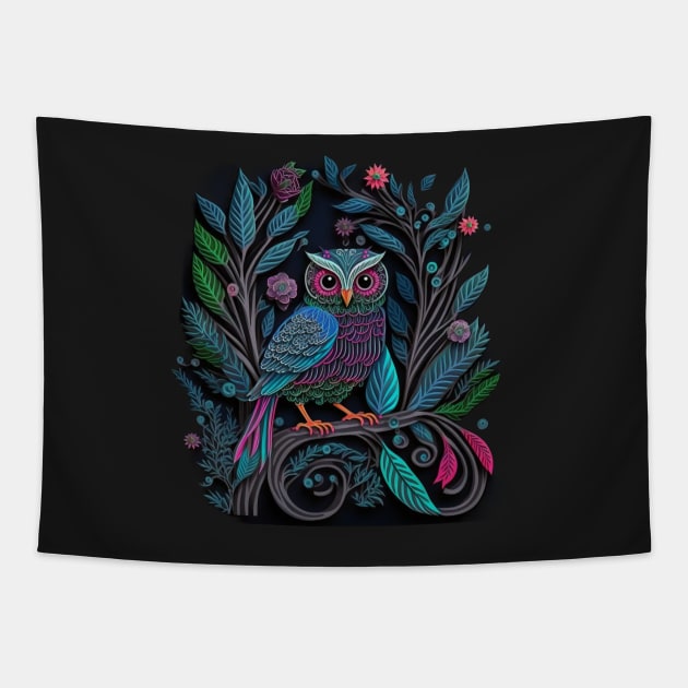 Night owl paper cut Tapestry by ai1art