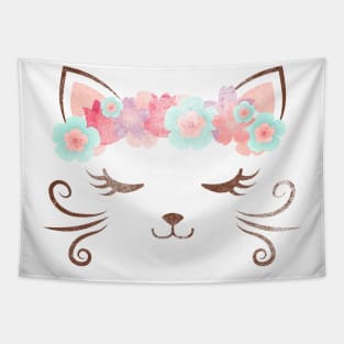 vintage Kawaii cat, kitty kat, flower crown, cute cat, cat party, cat gift, pretty kitty, cat lover, cat collection Tapestry