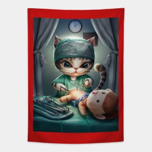 Cute cat surgeon performing surgery Tapestry