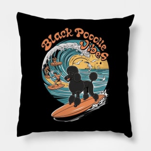 Aquatic Black Poodle: Surfing the Big Wave Pillow