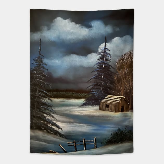 Snowbound Cabin Tapestry by J&S mason