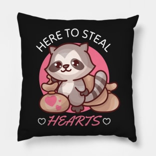 Here to Steal Hearts Funny Valentines Day Racoon Pillow