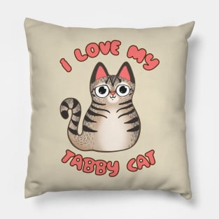 I Love My Tabby Cat Fluffy Brown Kitty Little Tiger Kawaii Chibi Pillow