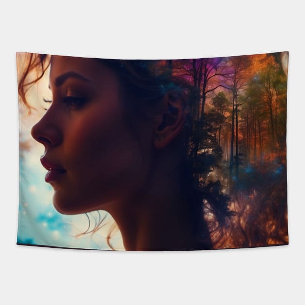 Double exposure portrait of a woman Tapestry by R.W.TDesign