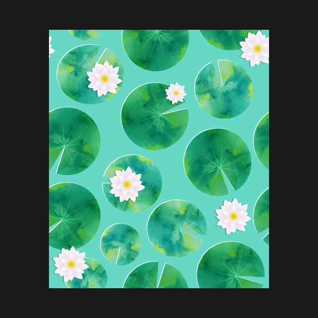 Lily Pads & Flowers Pond Pattern by tanyadraws