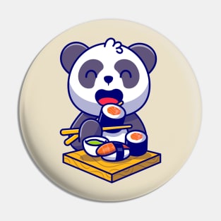 Cute Panda Eating Salmon Sushi With Chopsticks Cartoon Pin