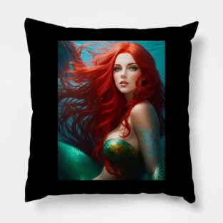 Emerald, Green Eyes Mermaid Pillow