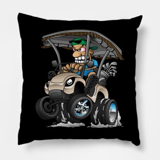 Funny Golf Cart Hotrod Golf Car Popping a Wheelie Cartoon Pillow