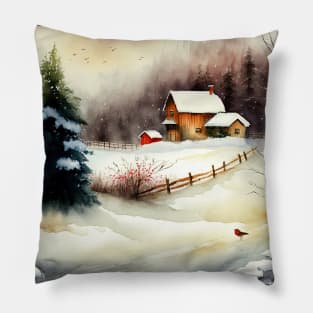 Chritsmas Snow Winter Watercolor Landscapes series 2 Pillow