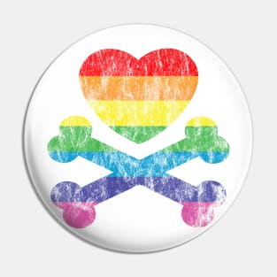 gay rainbow heart and crossbones Pin