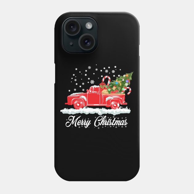 Merry Christmas Retro Vintage Red Truck Phone Case by Soema